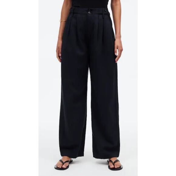 NWT Madewell The Petite Harlow Wide Leg Pant Trouser in True Black Casual 2P - Picture 1 of 9